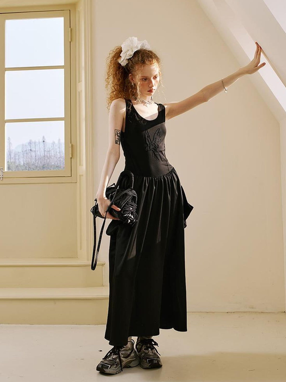 DIDDI MODA Elegant Swallow Embroidered A Line Dress With Pockets