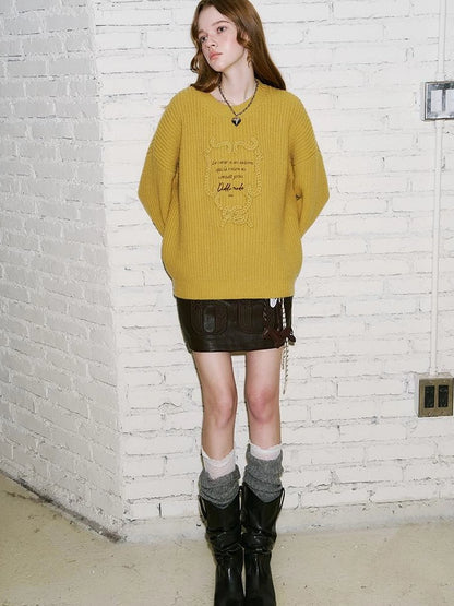 Elegant Tape Embroidered Letter Sweater