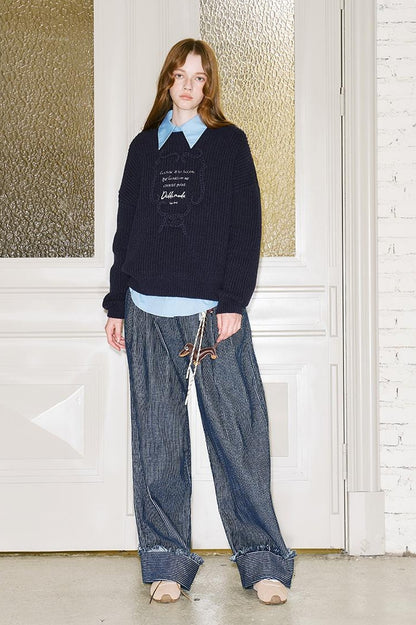 DIDDI MODA Elegant Tape Embroidered Letter Sweater