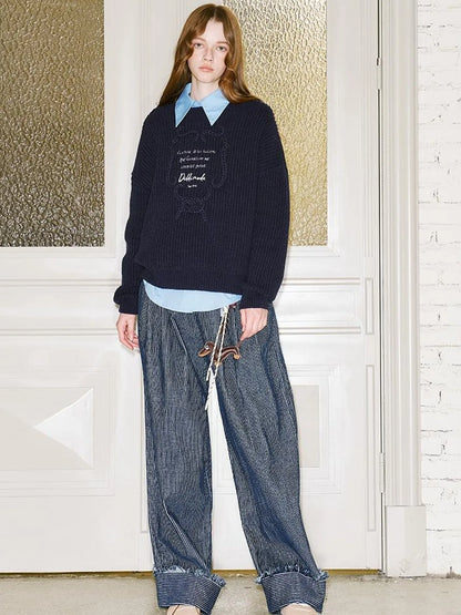 Elegant Tape Embroidered Letter Sweater