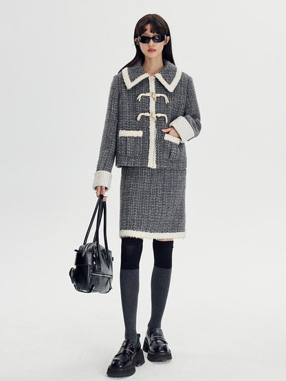 DIDDI MODA Elegant Tweed Scholar Set With Horn Buttons