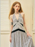 DIDDI MODA Elegant V Neck Lace Sequin Resort Maxi Dress