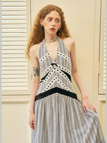 Elegant V Neck Lace Sequin Resort Maxi Dress