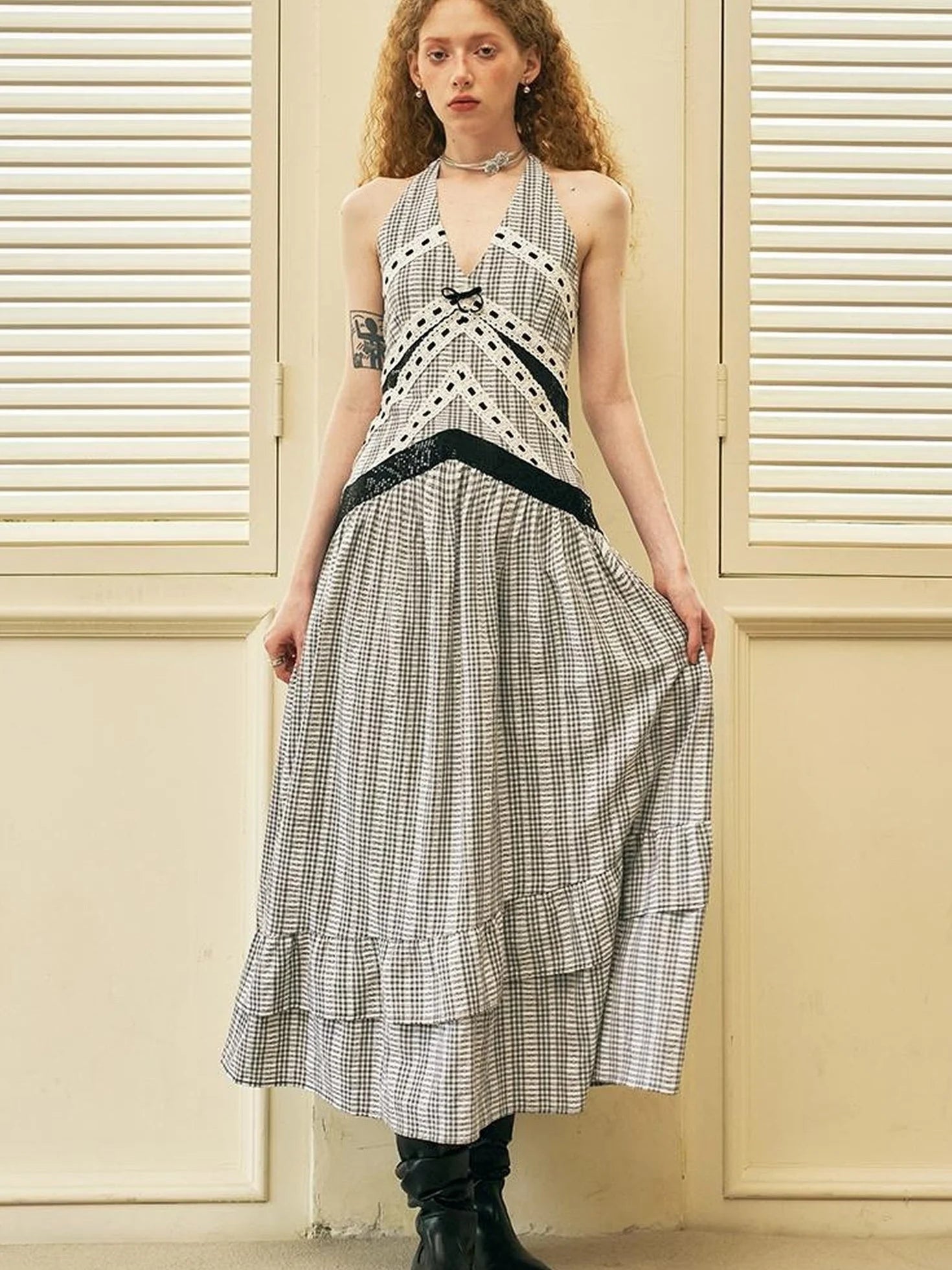 Elegant V Neck Lace Sequin Resort Maxi Dress