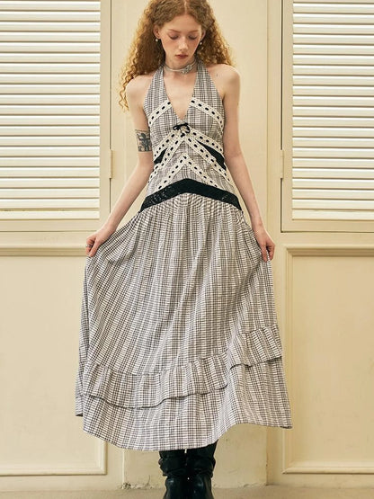 Elegant V Neck Lace Sequin Resort Maxi Dress