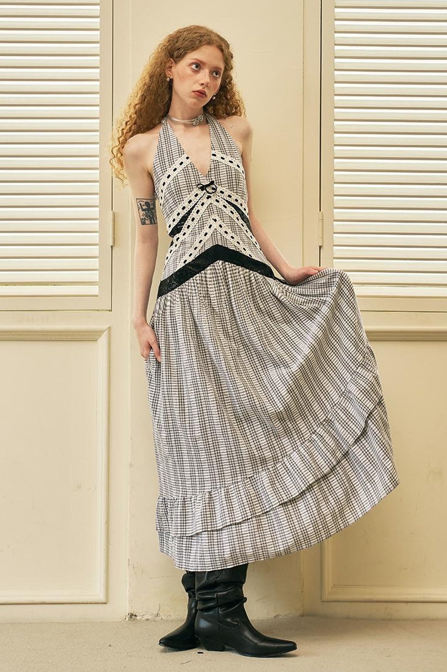 DIDDI MODA Elegant V Neck Lace Sequin Resort Maxi Dress