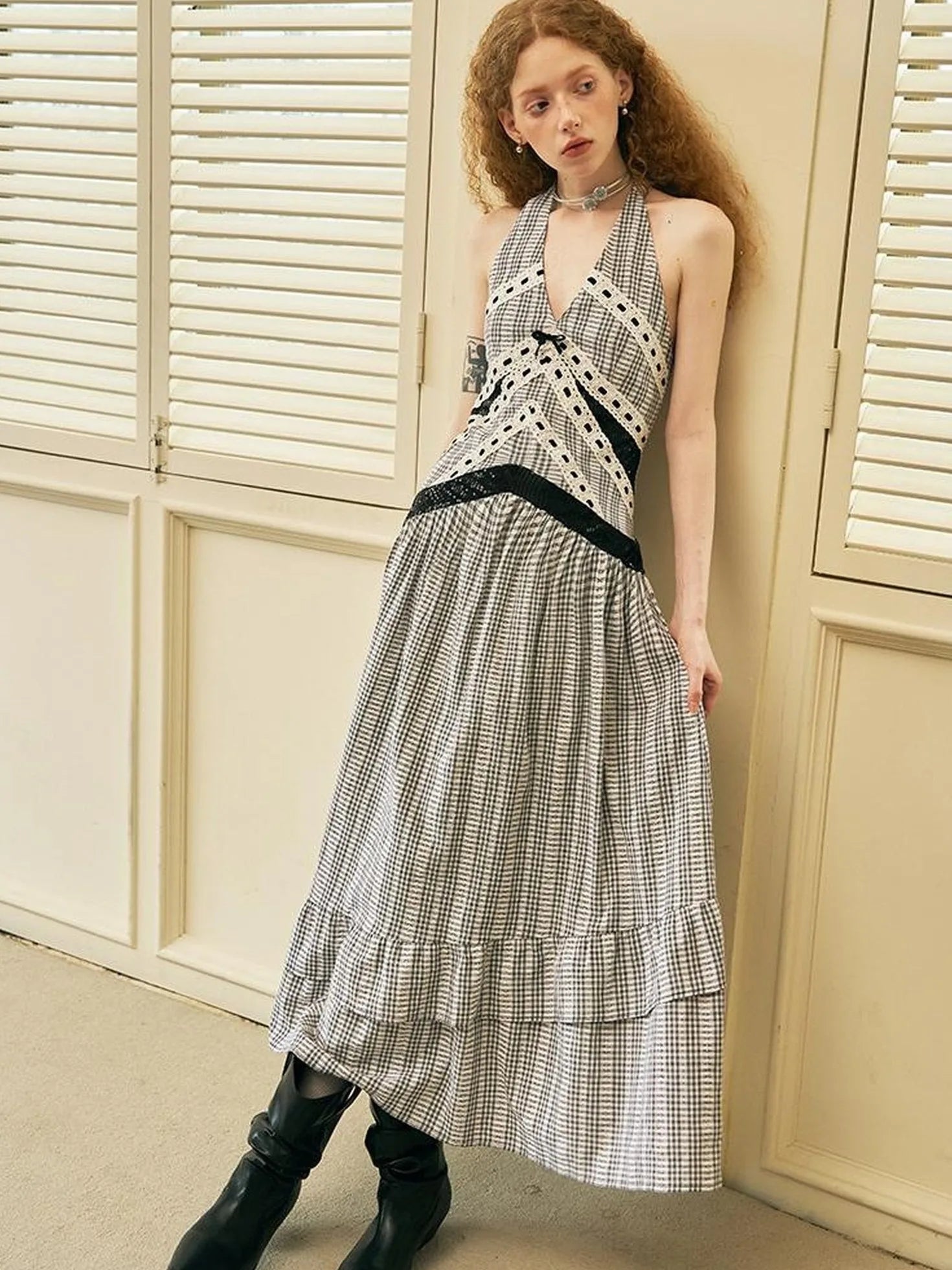 Elegant V Neck Lace Sequin Resort Maxi Dress