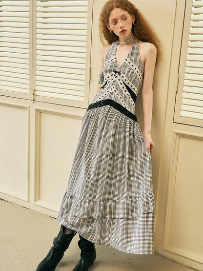 Elegant V Neck Lace Sequin Resort Maxi Dress