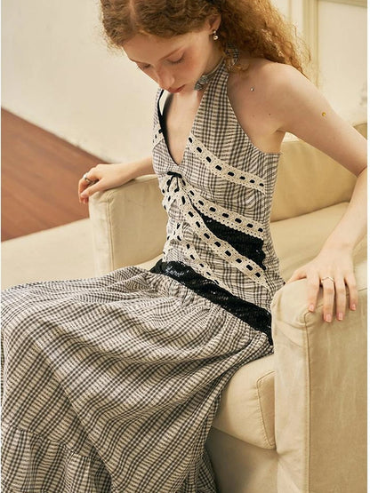 Elegant V Neck Lace Sequin Resort Maxi Dress