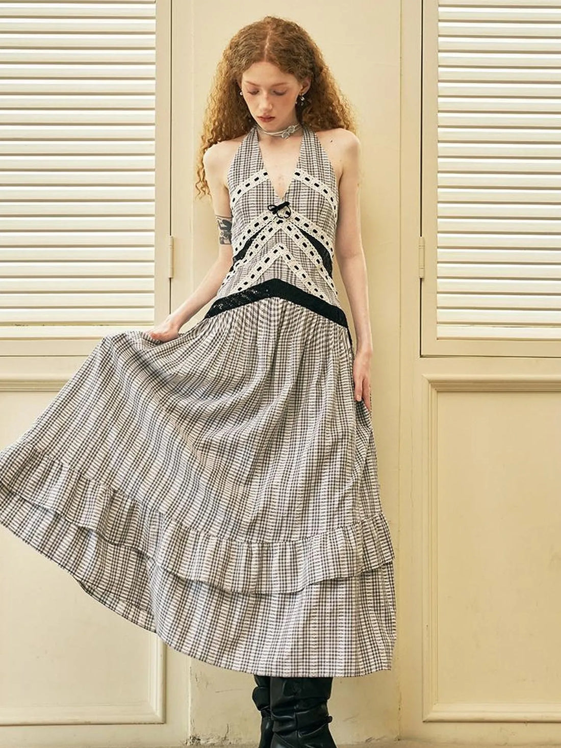 Elegant V Neck Lace Sequin Resort Maxi Dress