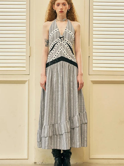 Elegant V Neck Lace Sequin Resort Maxi Dress