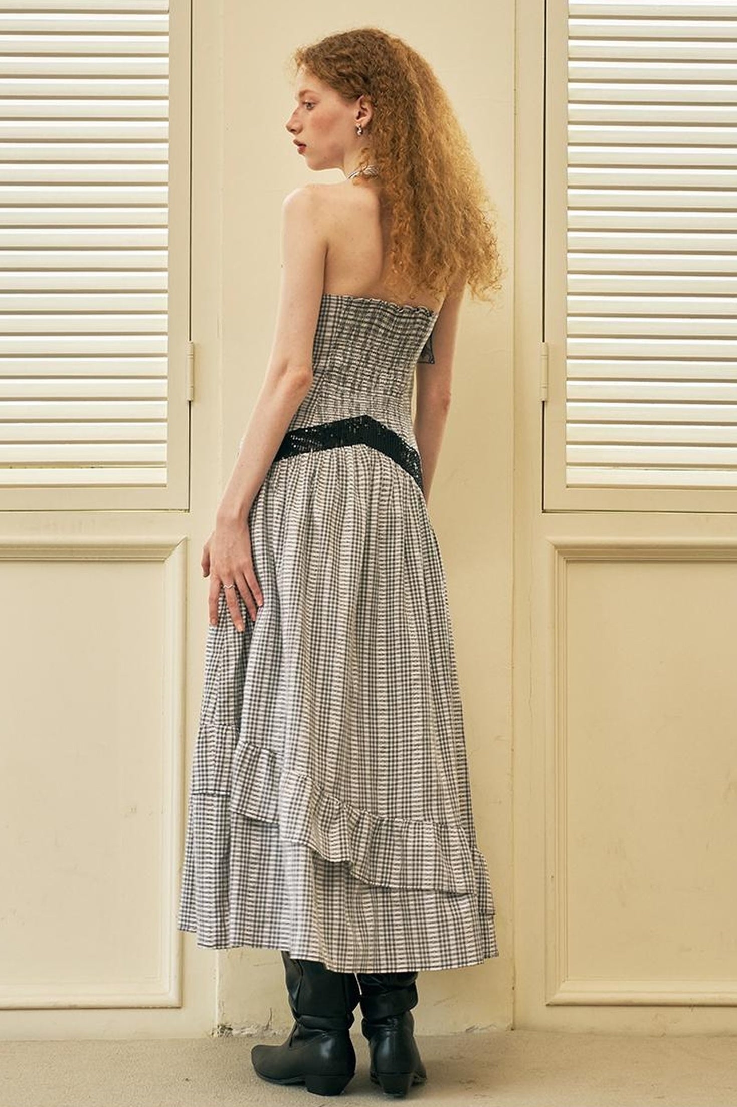 DIDDI MODA Elegant V Neck Lace Sequin Resort Maxi Dress