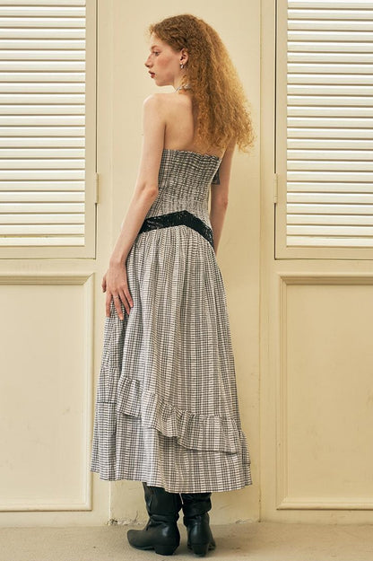 DIDDI MODA Elegant V Neck Lace Sequin Resort Maxi Dress