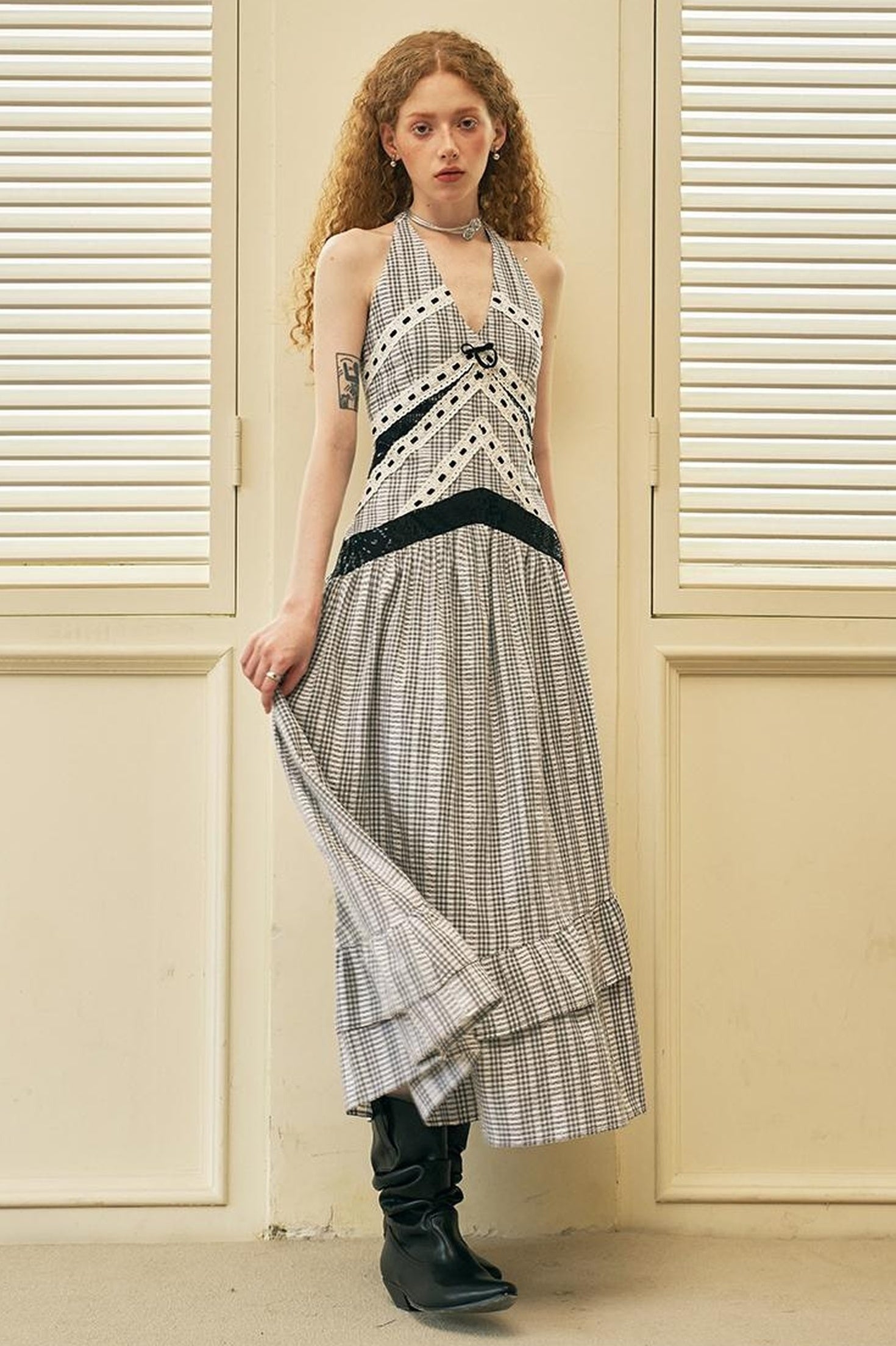 DIDDI MODA Elegant V Neck Lace Sequin Resort Maxi Dress