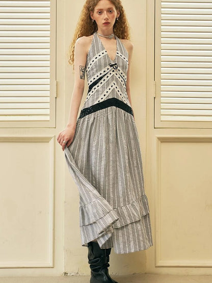 Elegant V Neck Lace Sequin Resort Maxi Dress