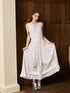 DIDDI MODA Elegant V Neck Lace Trimmed Sheer Maxi Dress
