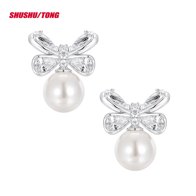 Elegant Zircon Butterfly Pearl Earrings