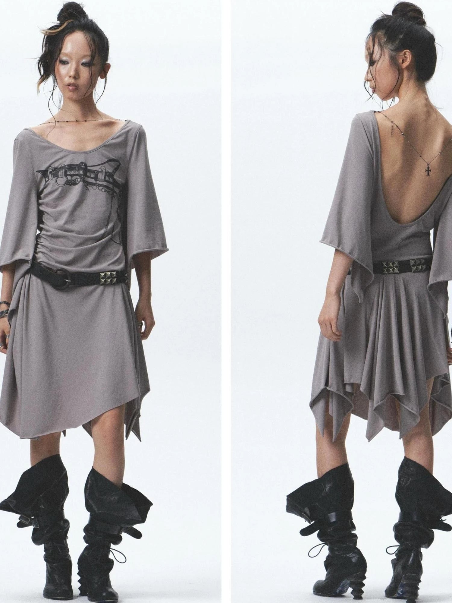 Elf Willow Lock High Elastic Asymmetrical Pleated Dress