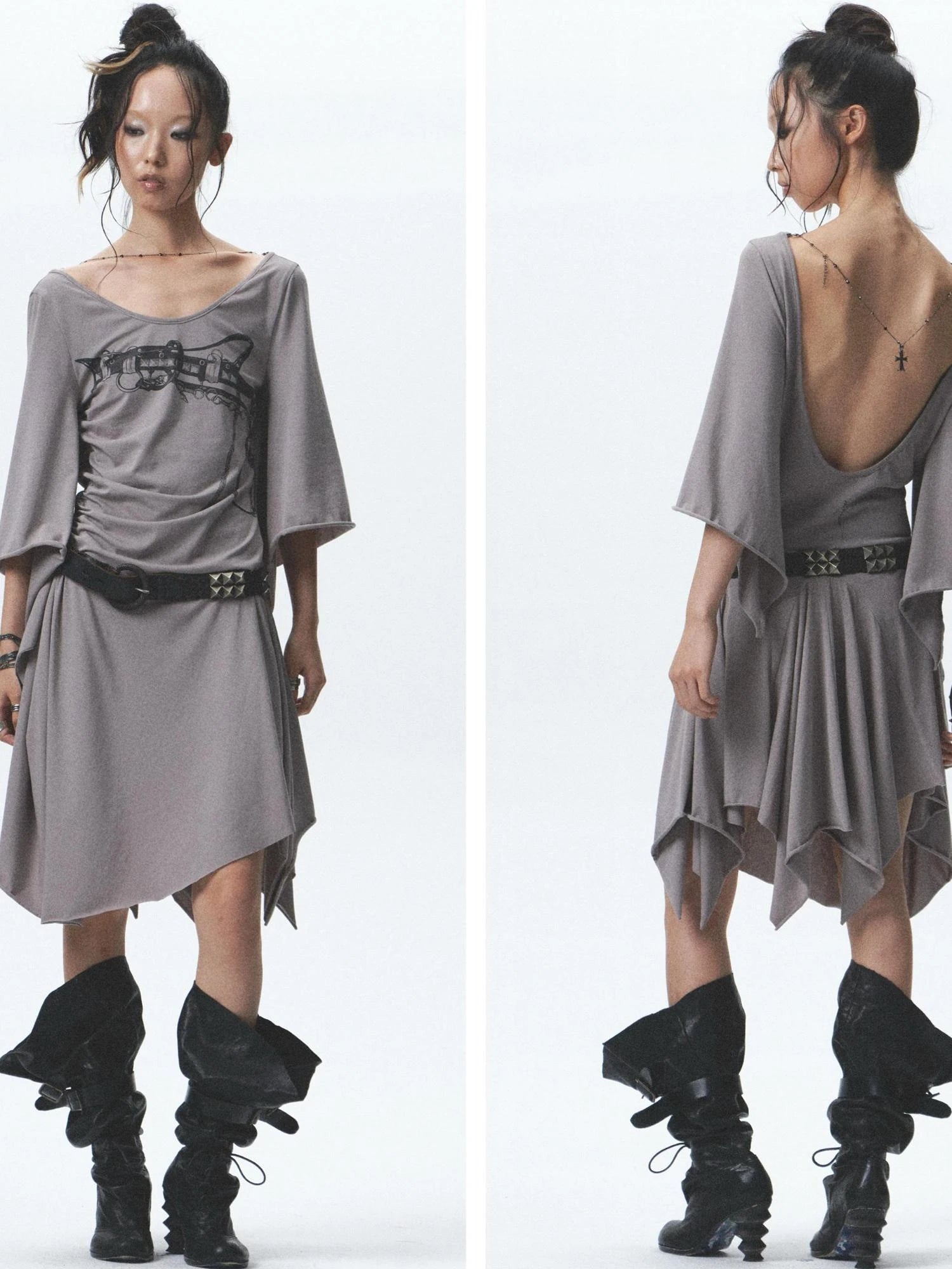 Elf Willow Lock High Elastic Asymmetrical Pleated Dress