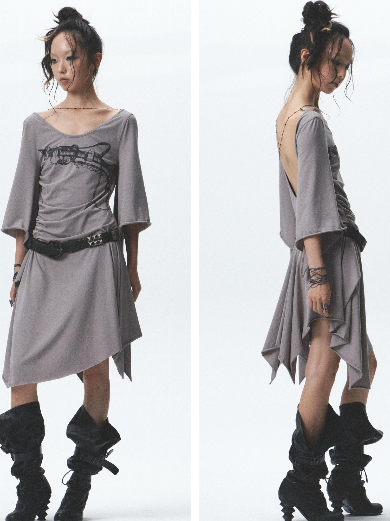 NONAME SPACE Elf Willow Lock High Elastic Asymmetrical Pleated Dress