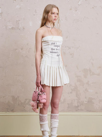 DIDDI MODA Embroidered Fringe Striped Bustier Dress With Ruffled Waist