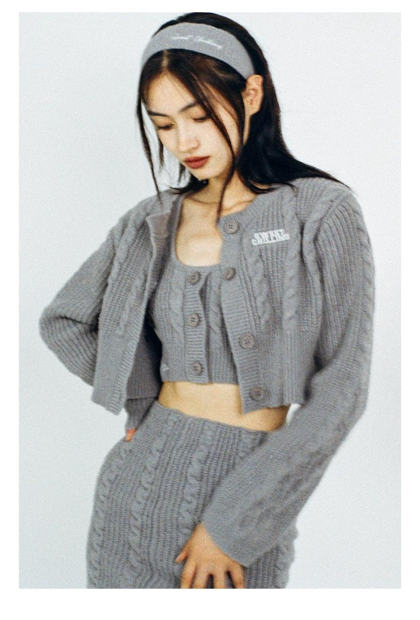 Embroidered Logo Cropped Knit Cardigan