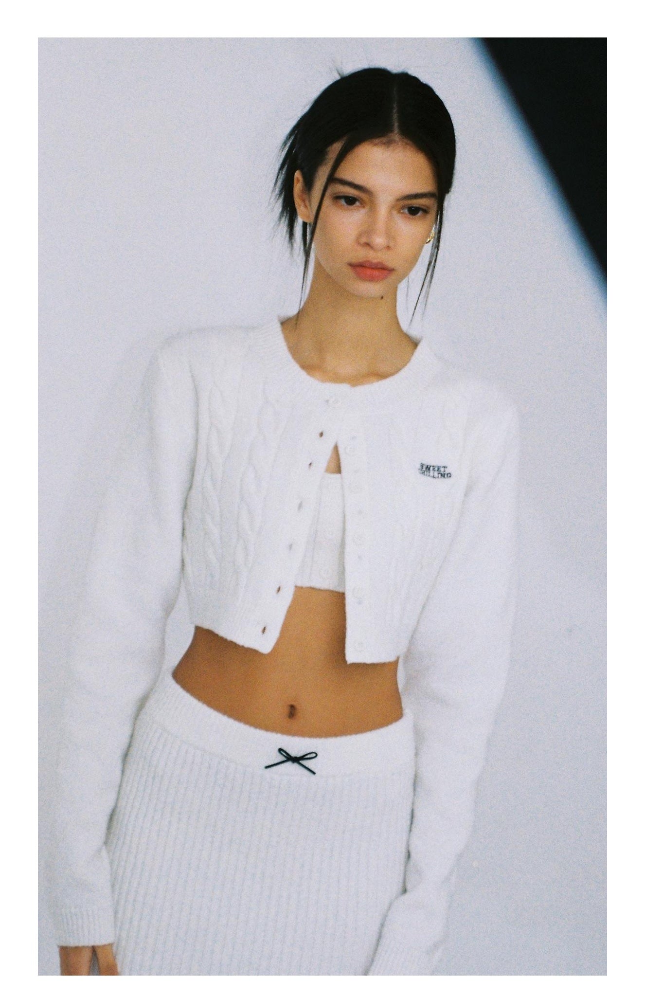 Embroidered Logo Cropped Knit Cardigan &amp; Skirt Set