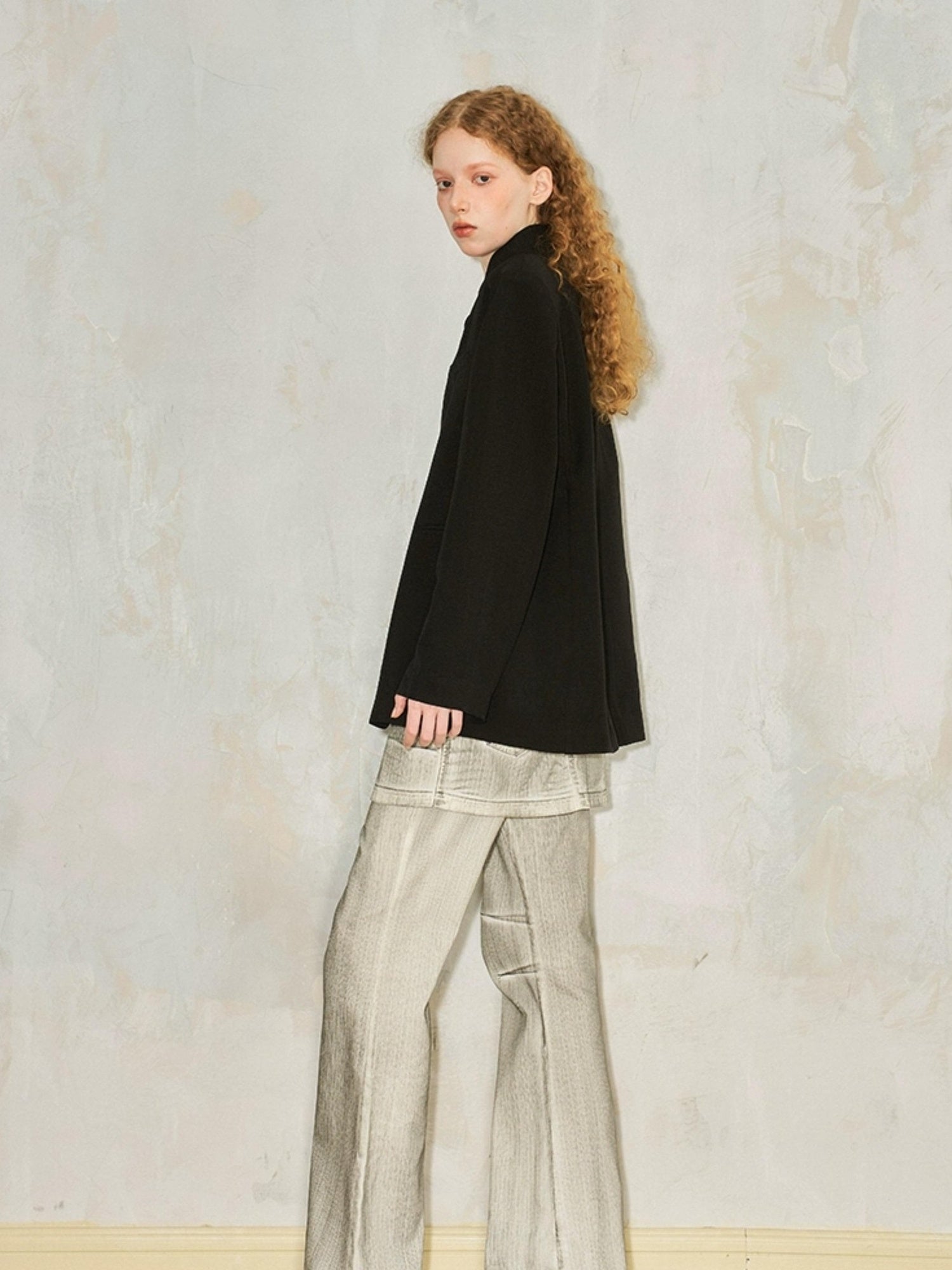 DIDDI MODA Embroidered Mandarin Collar Blazer With Crystal Studs