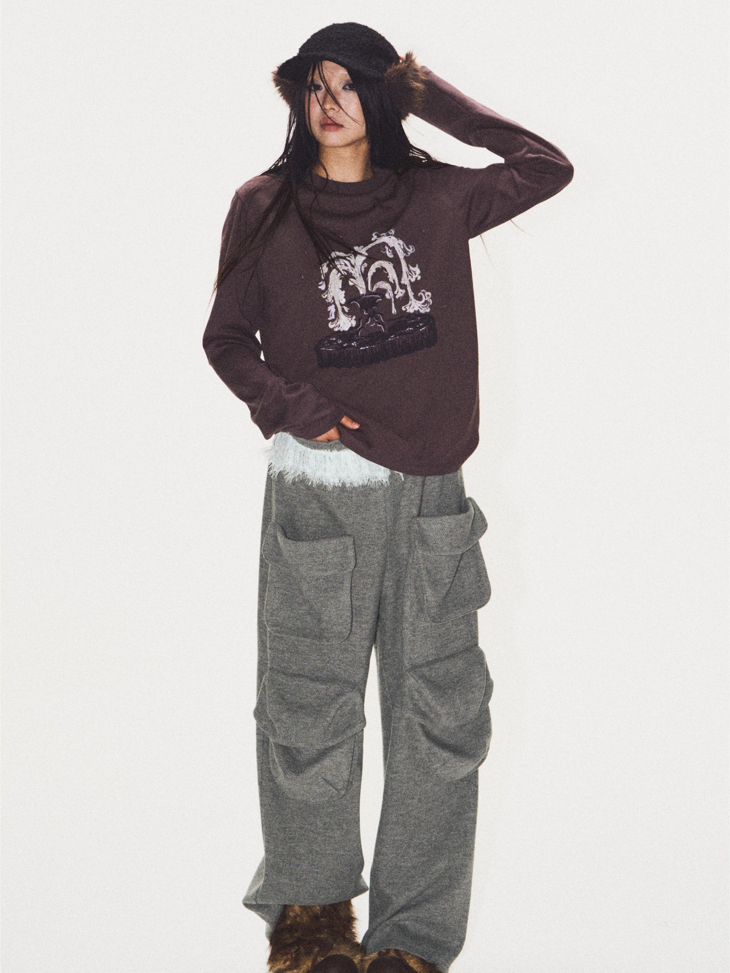 Embroidered Multi-Pocket Heavyweight Straight-Leg Sweatpants Casual Style