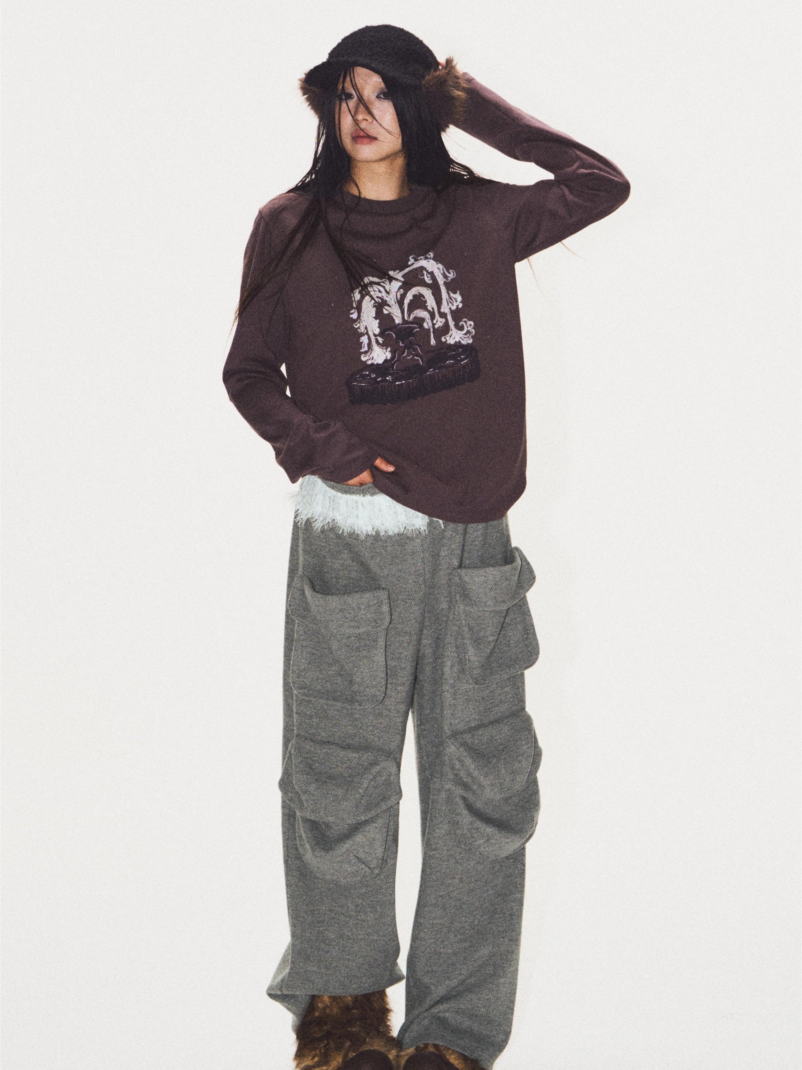 Embroidered Multi-Pocket Heavyweight Straight-Leg Sweatpants Casual Style