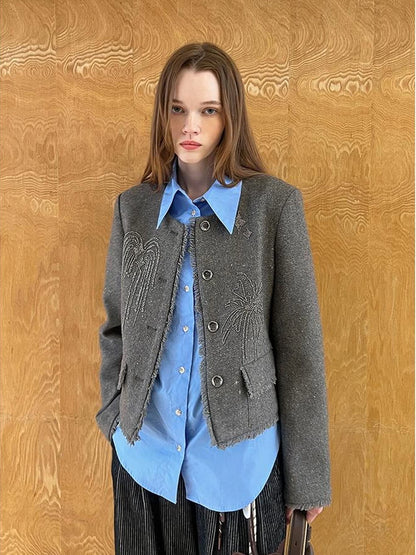 Embroidered Tweed Short Jacket With Beaded Fireworks