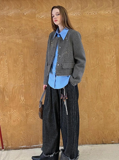 Embroidered Tweed Short Jacket With Beaded Fireworks