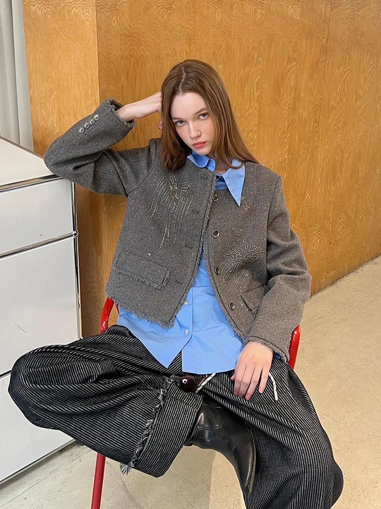 Embroidered Tweed Short Jacket With Beaded Fireworks