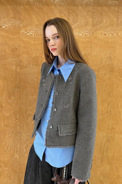 DIDDI MODA Embroidered Tweed Short Jacket With Beaded Fireworks