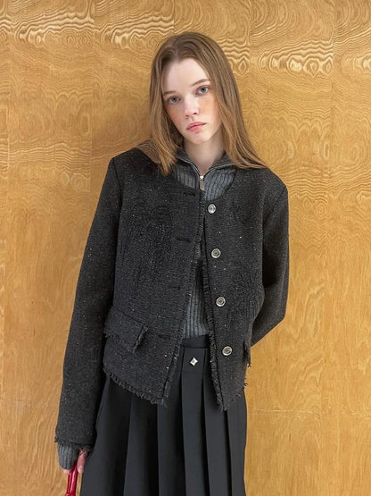 Embroidered Tweed Short Jacket With Beaded Fireworks