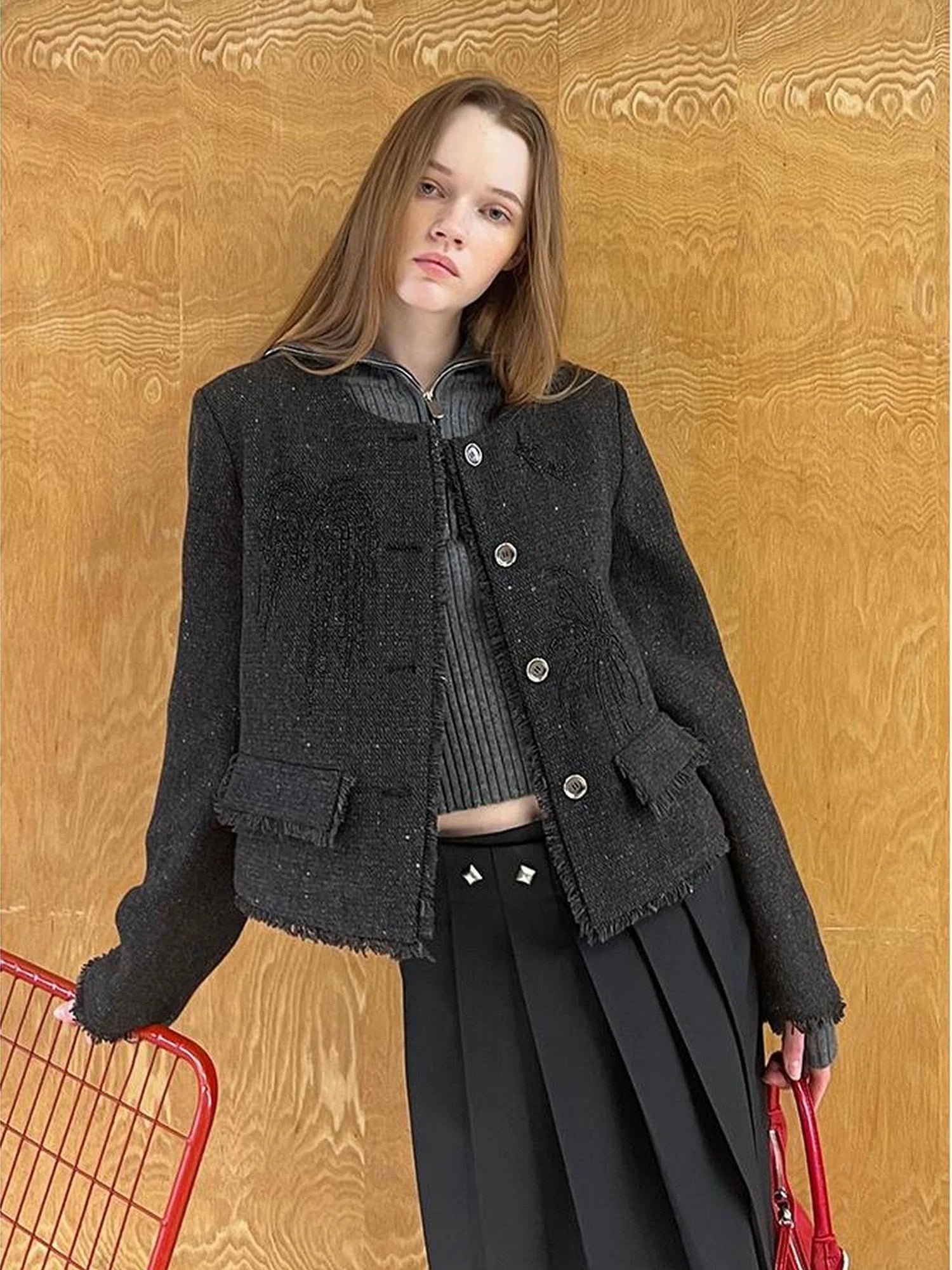 Embroidered Tweed Short Jacket With Beaded Fireworks