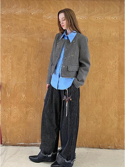 Embroidered Tweed Short Jacket With Beaded Fireworks