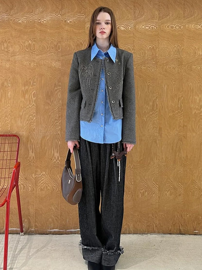 Embroidered Tweed Short Jacket With Beaded Fireworks