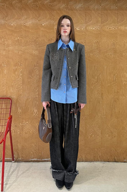 DIDDI MODA Embroidered Tweed Short Jacket With Beaded Fireworks