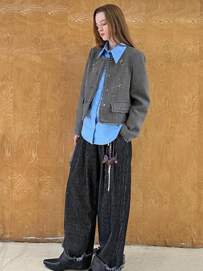 Embroidered Tweed Short Jacket With Beaded Fireworks