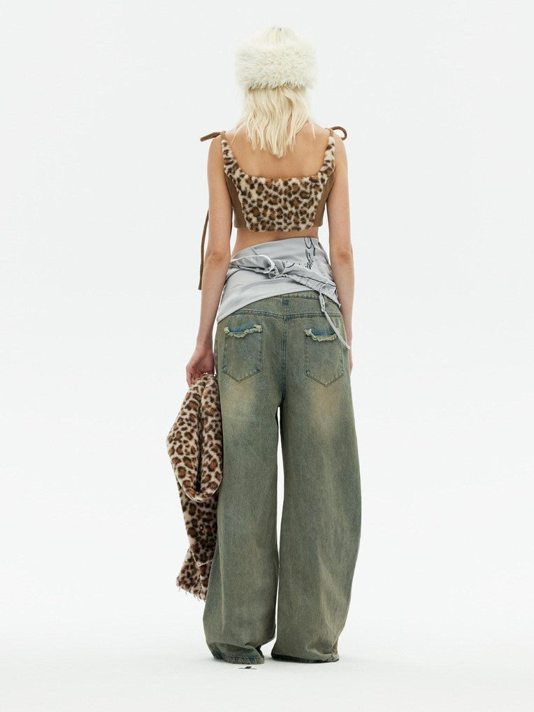 Emoha Apricot Leopard Embroidered Distressed Tie Women&
