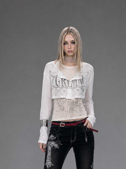 Emoha Black Gothic Punk Embroidered Metal Decor Slim Fit Women&