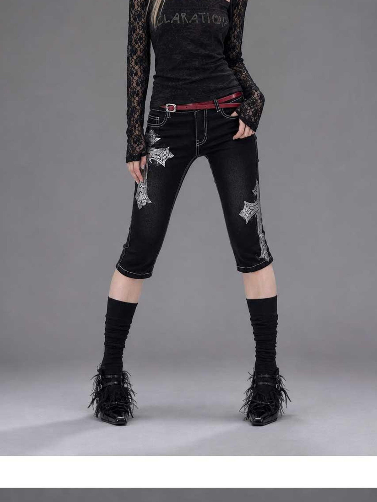 Emoha Black Lace Cutout Square Neck Letter Print Slim Women&