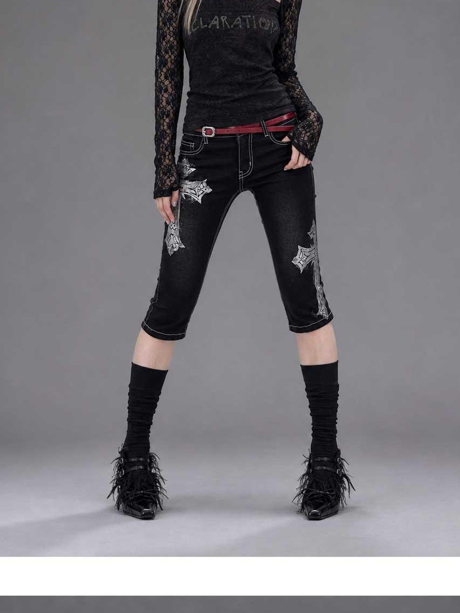 Emoha Black Lace Cutout Square Neck Letter Print Slim Women&