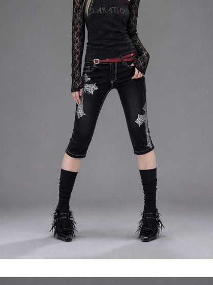 Emoha Black Lace Cutout Square Neck Letter Print Slim Women&