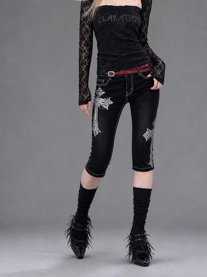 Emoha Black Lace Cutout Square Neck Letter Print Slim Women&