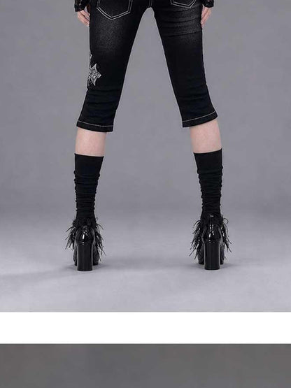 Emoha Black Lace Cutout Square Neck Letter Print Slim Women&