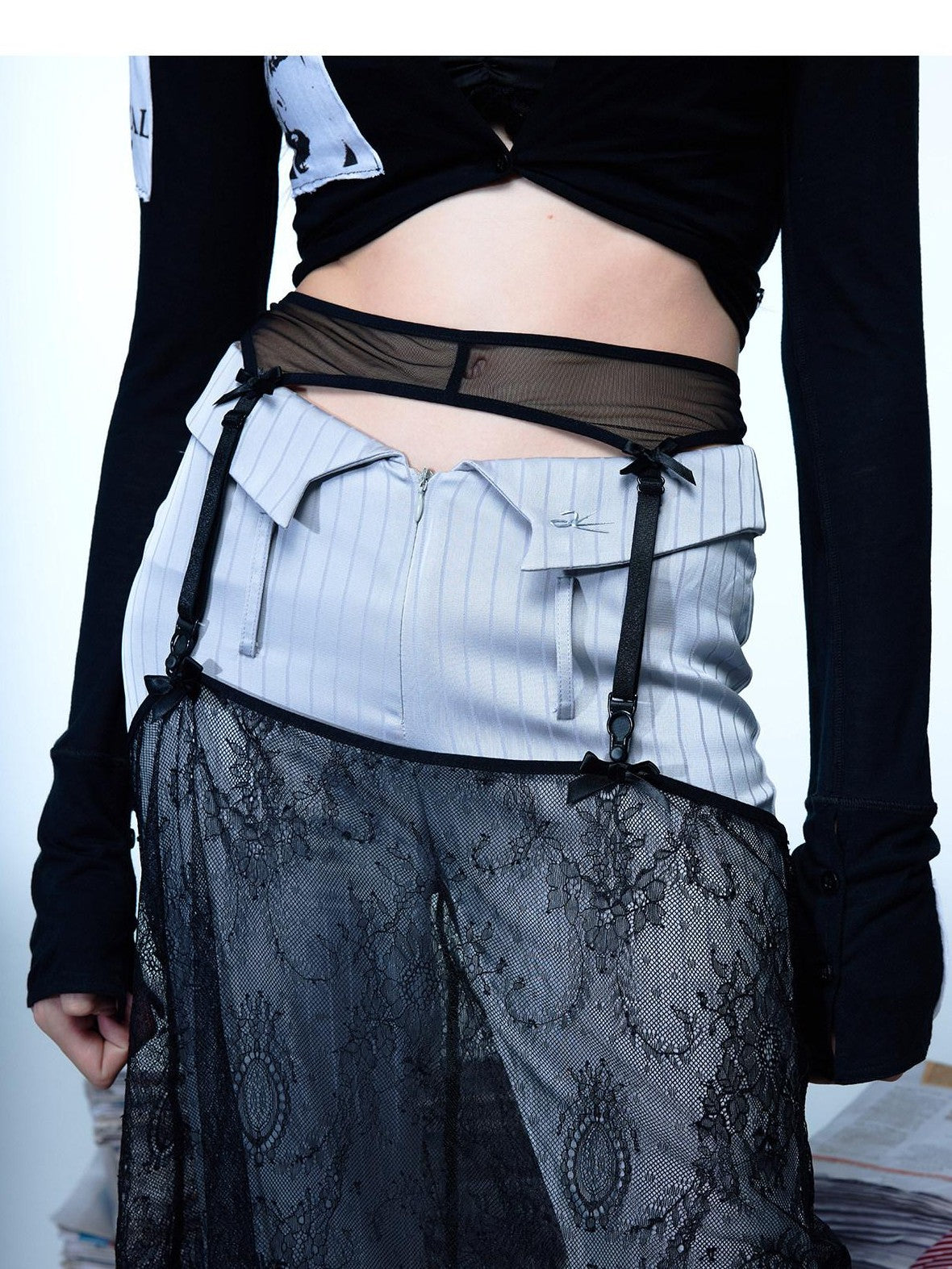 Emoha Black Lace Splice Layered Ballet Style Women&