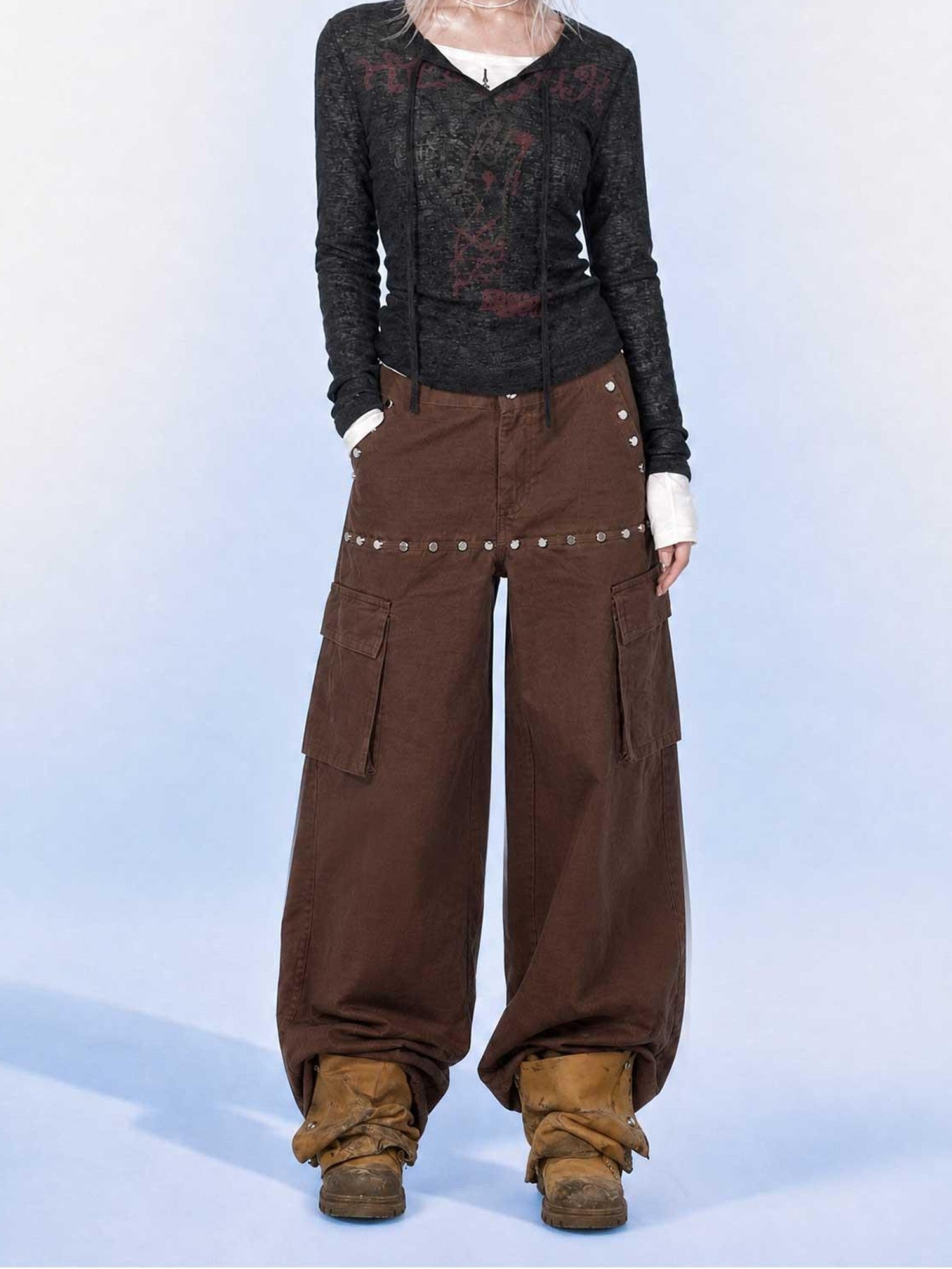 Emoha Black Lace Up Letter Print Punk Slim Women&