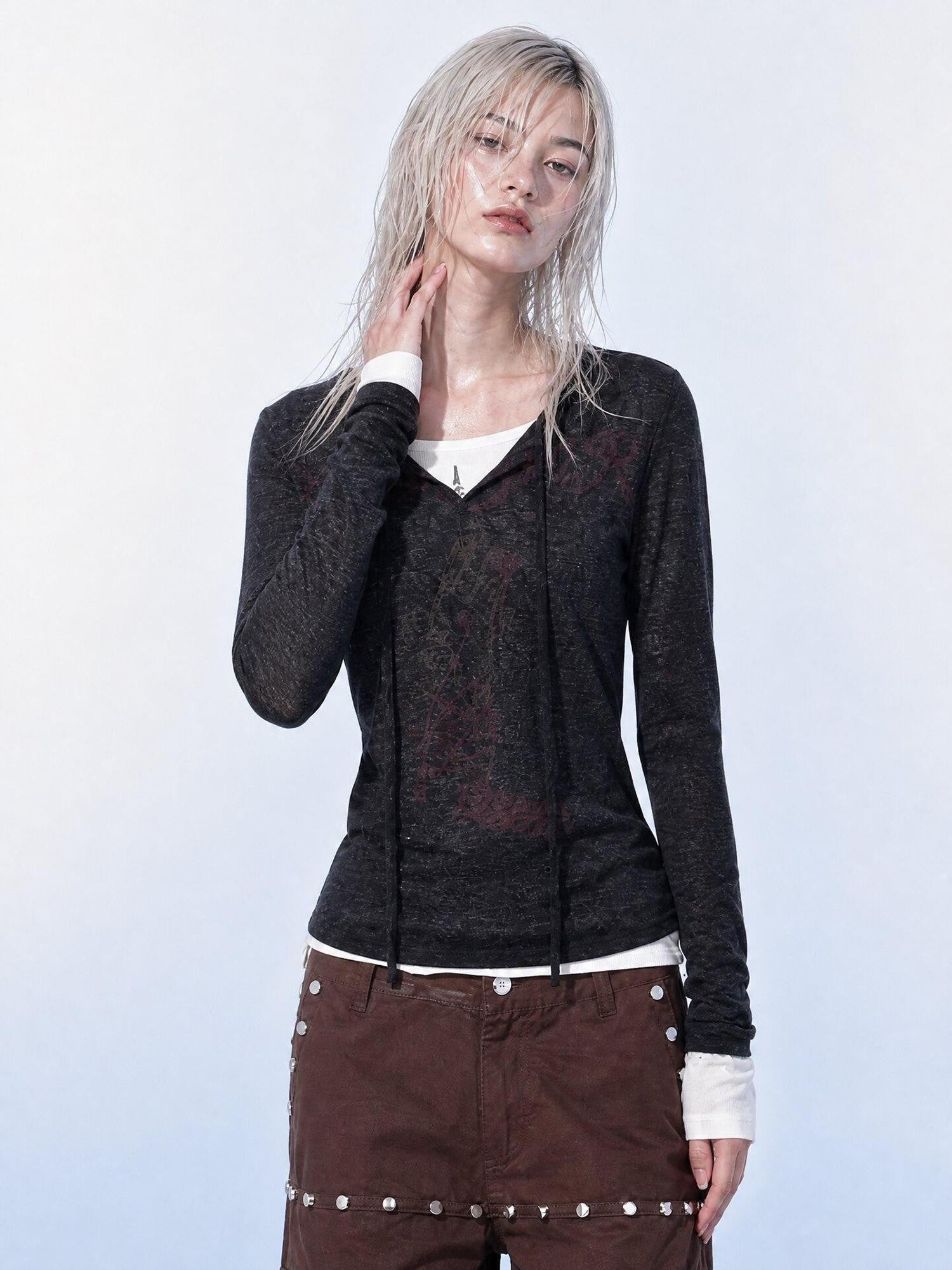 Emoha Black Lace Up Letter Print Punk Slim Women&